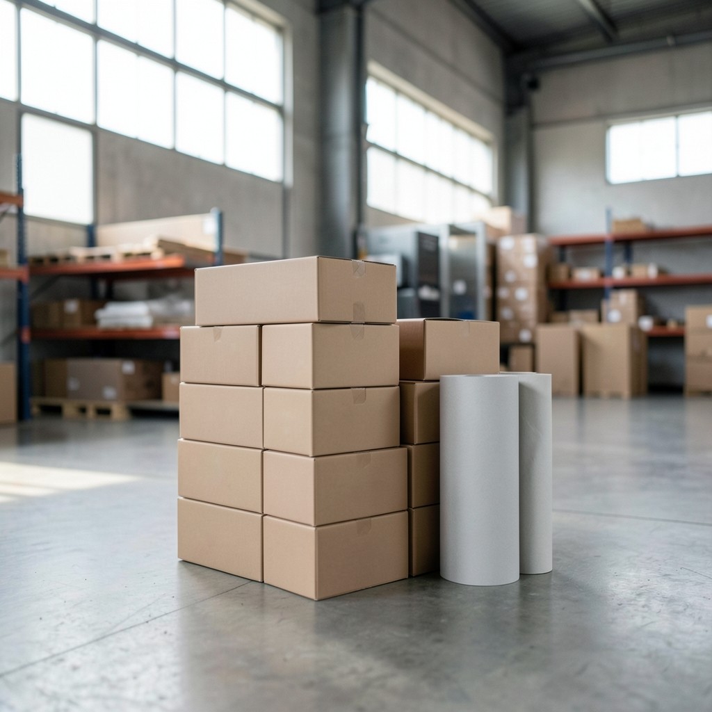 Marketplace packaging prepared for a festival sales week in a Thai warehouse corner
