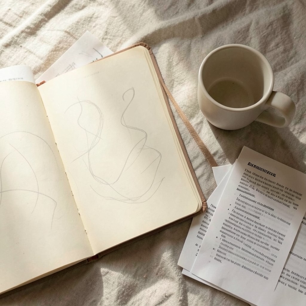 Notebook with weekly Lazada ad and order notes beside a cup of tea