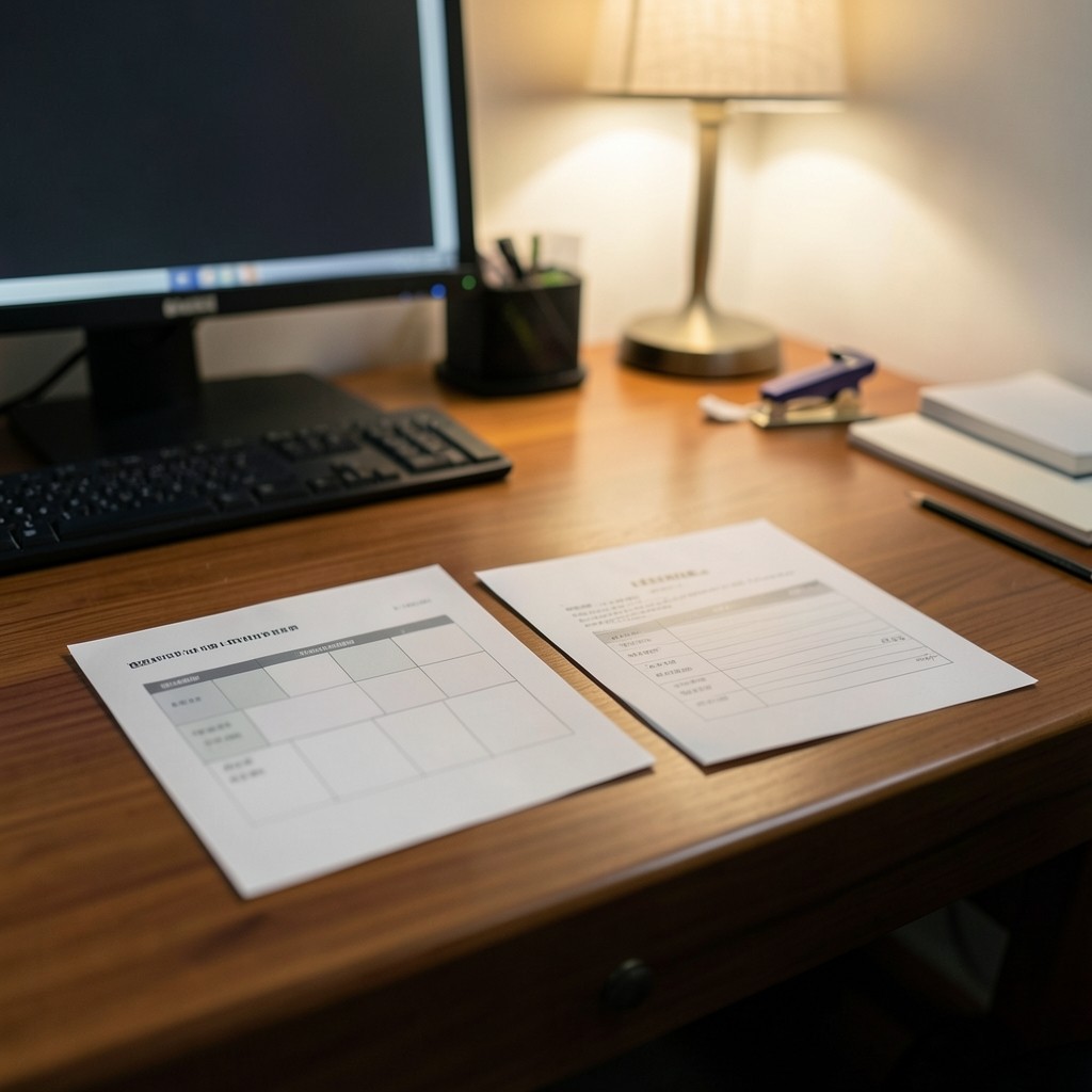 Analyst comparing printed ad spend sheets with order summaries