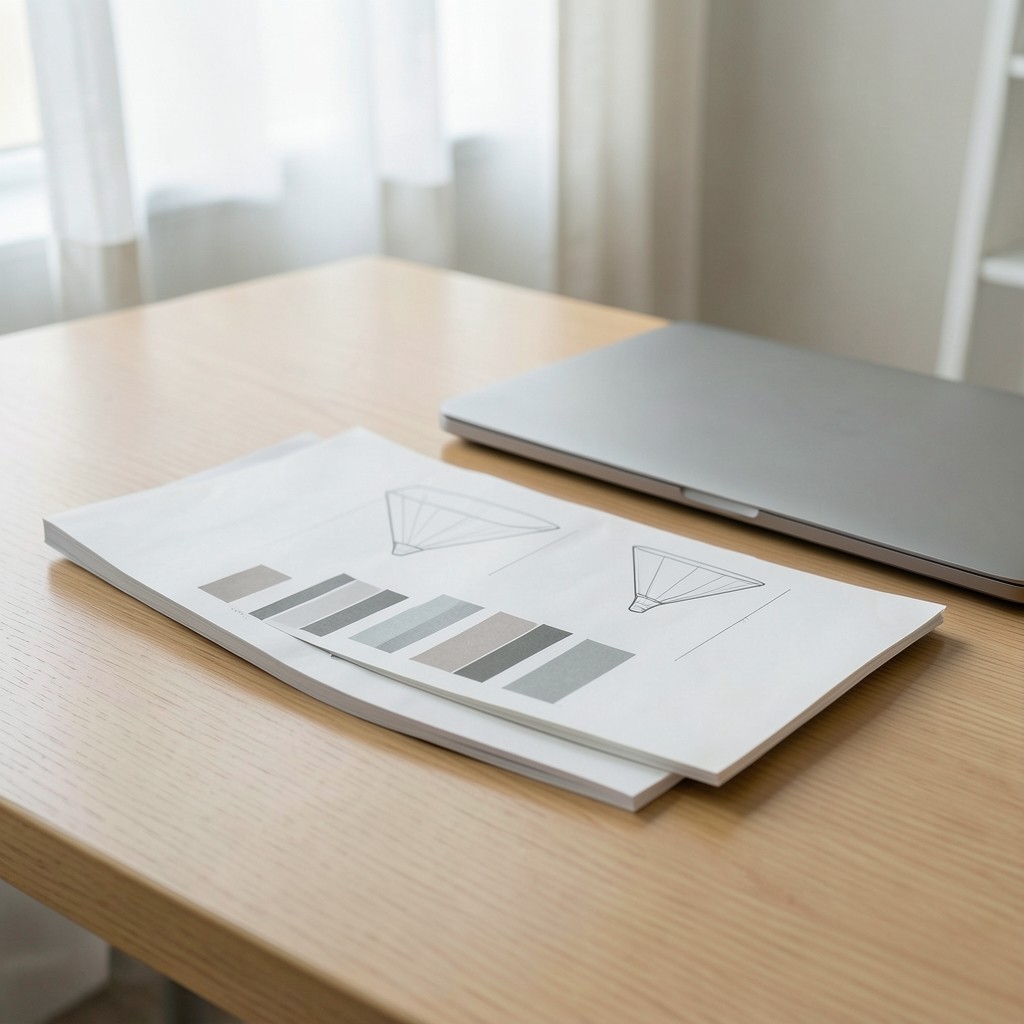 Printed conversion report pages beside a laptop on a Bangkok office desk